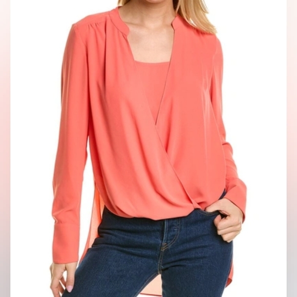 Ashley Stewart Surplice Blouse in Coral - Picture 1 of 6